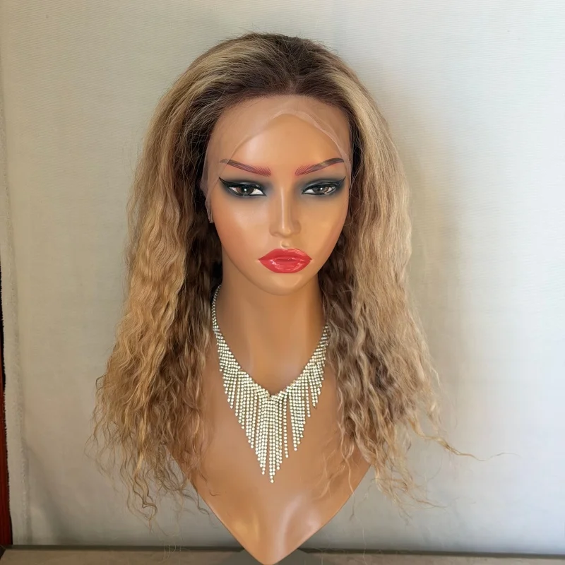 

Натуральный парик из 100% человеческих волос, кудрявый, с полной кружевной основой, омбре, двухцветный, из натуральных волос, без клея, с кружевной передней частью, блонд, с кудрями