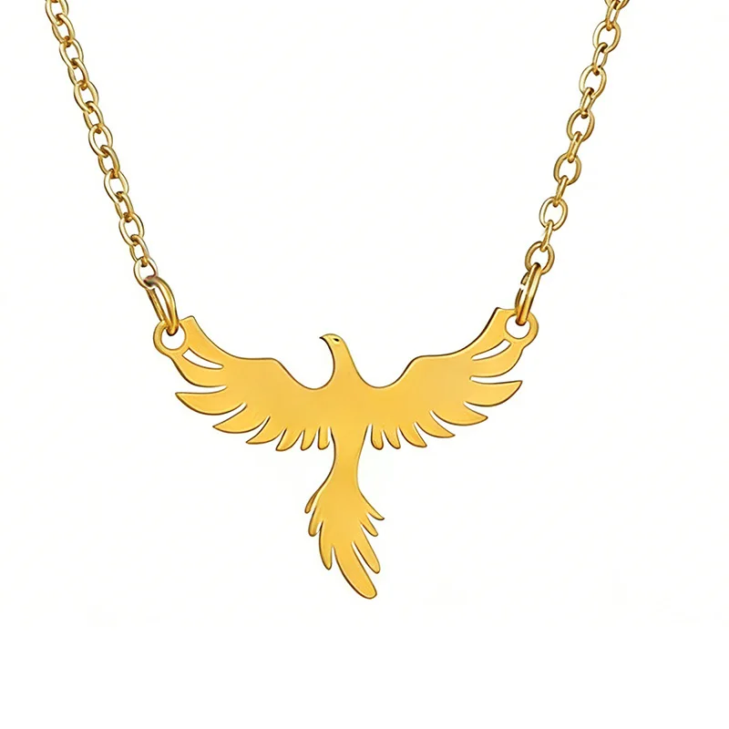 Edelstahl-Phoenix-Vogel-Anhänger-Halskette für Damen, modischer, vergoldeter Tierschmuck