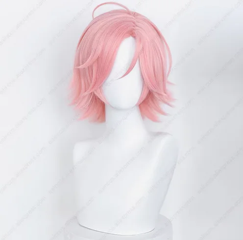 Perruque Cosplay synthétique rose Kohaku Oukawa, cheveux courts, degré de chaleur, cuir chevelu simulé, Elin B, 35cm