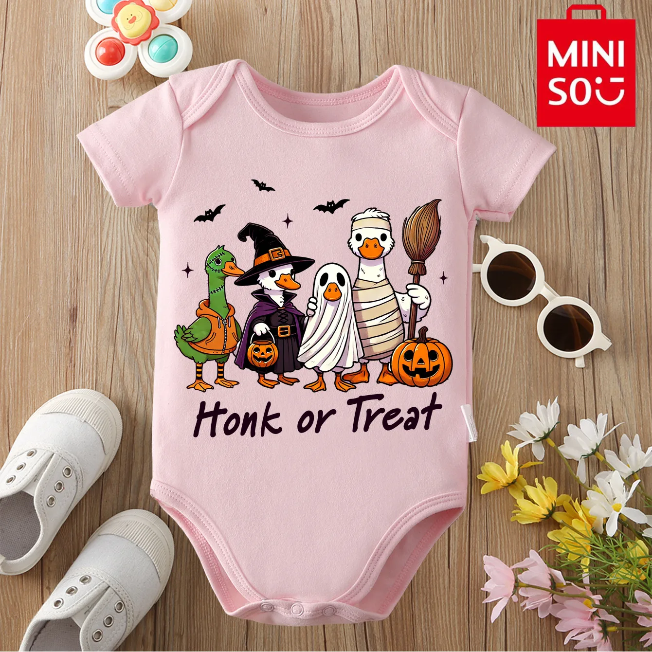 

MINISO My First Halloween Pure Cotton Bodysuit Cute Ghost Print Soft Cloths for Baby Onesie Jumpsuit for 0 To 12 Months Newborn
