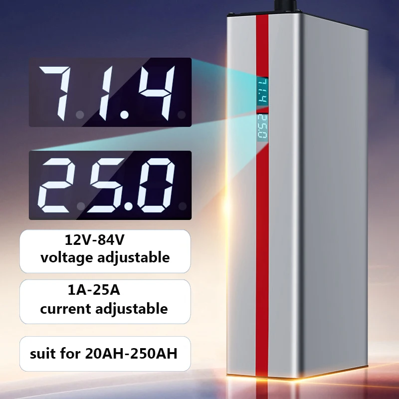 1A to 25A 12V to 84V 36V 48V 60V 72V 87.6V Lithium Li-ion Lifepo4 Battery Charger Adjustable Voltage Power Fast Charge