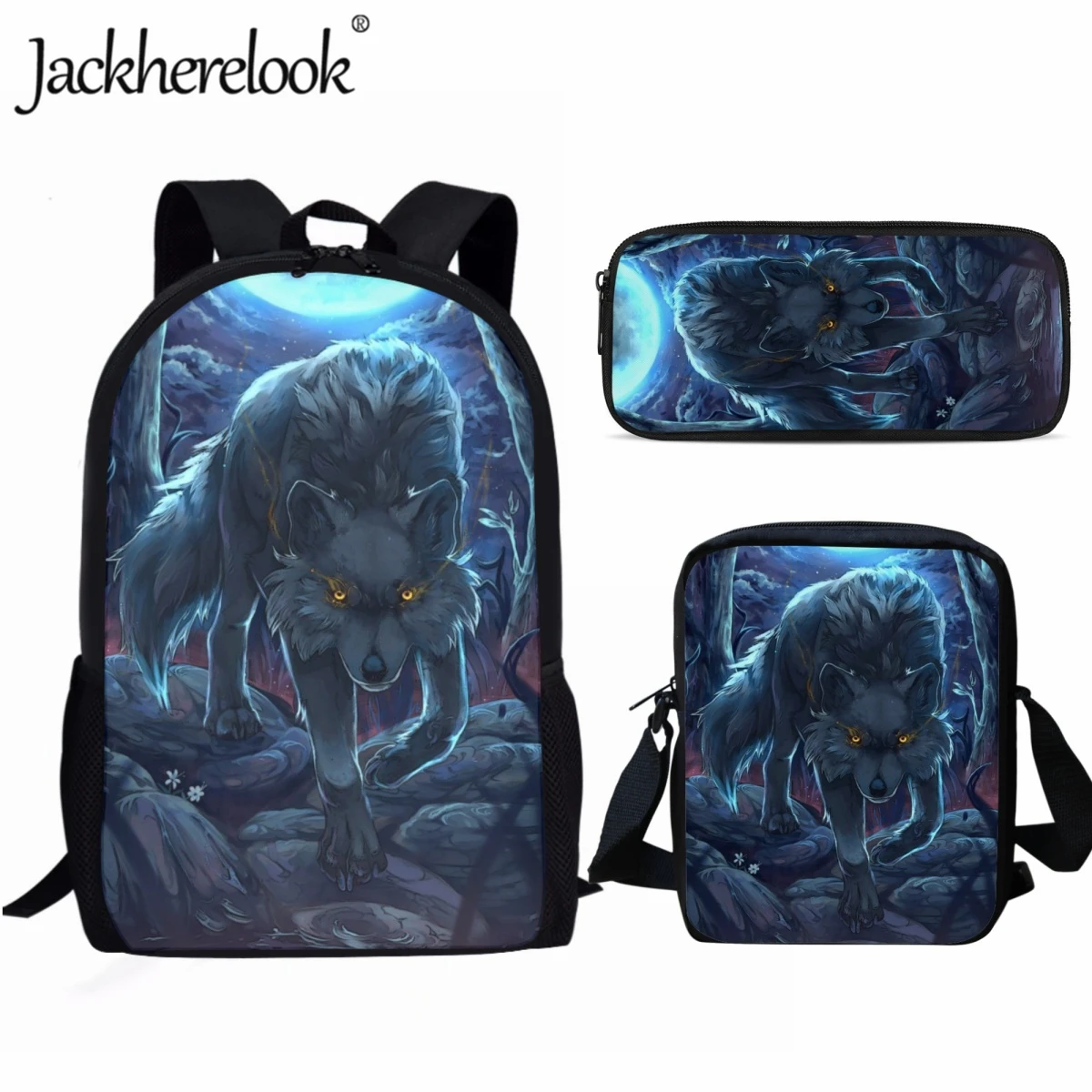 

Jackherelook Animated Wolf Pattern Kids School Bag Fashion Trend Cool Boys Travel Sports Backpack High Student Book Bag Knapsack