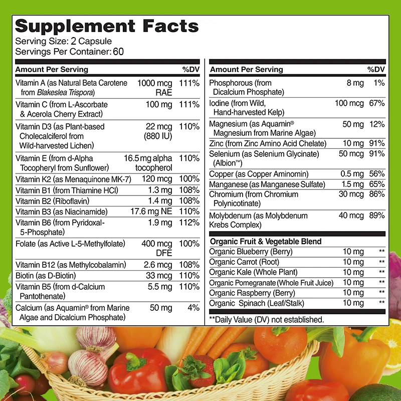 BEWORTHS Organic Fruit and Vegetable Extracts Complex Vitamin Capsules Support Immune Health and Overall Health Heart Health