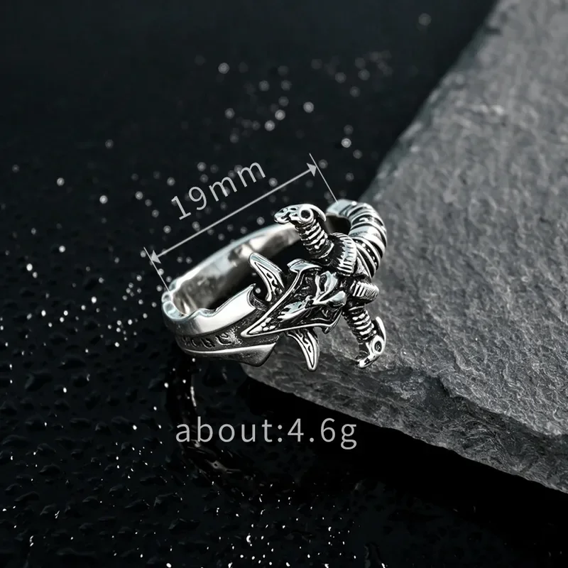 Vintage Punk World of Warcraft Frost Sword of Sorrow Ring Fashion Personality Creativity Open Index Finger Ring for Men Women