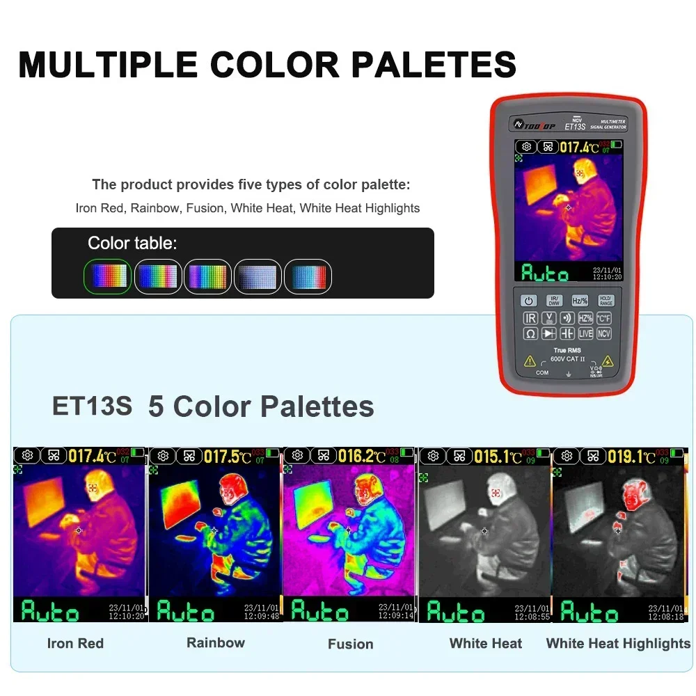 TOOLTOP ET13S Thermal Imaging Camera 192*192 with Macro Lens IR Camera Multimeter 9999 Counts for Automotive Mainboard Repair