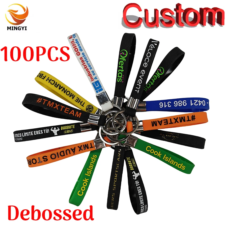 50PCS / 100PCS Custom Silicone Keyrings Debossed Personalized Customized Keychains ID Keytags Car LOGO For Events Party Gifts