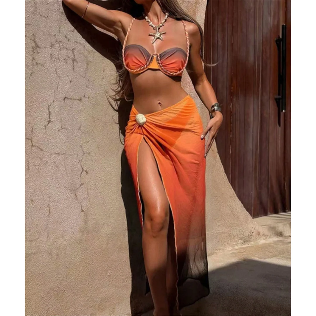 S - XL 3-teiliges Set mit Rock, Bügel-Bikini, Damen-Badeanzug, Damen-Bademode, dreiteiliges Bikini-Set, Badebekleidung, Badeanzug, Schwimmanzug V8080 – Detail 3