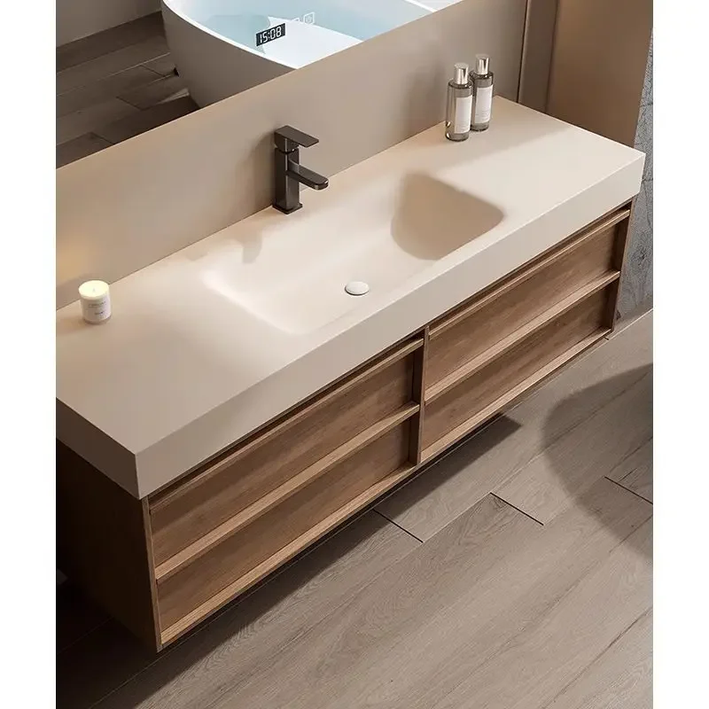 Retro medieval style rock slab hot bending integrated basin bathroom cabinet combination bathroom smart washstand hand washbasin
