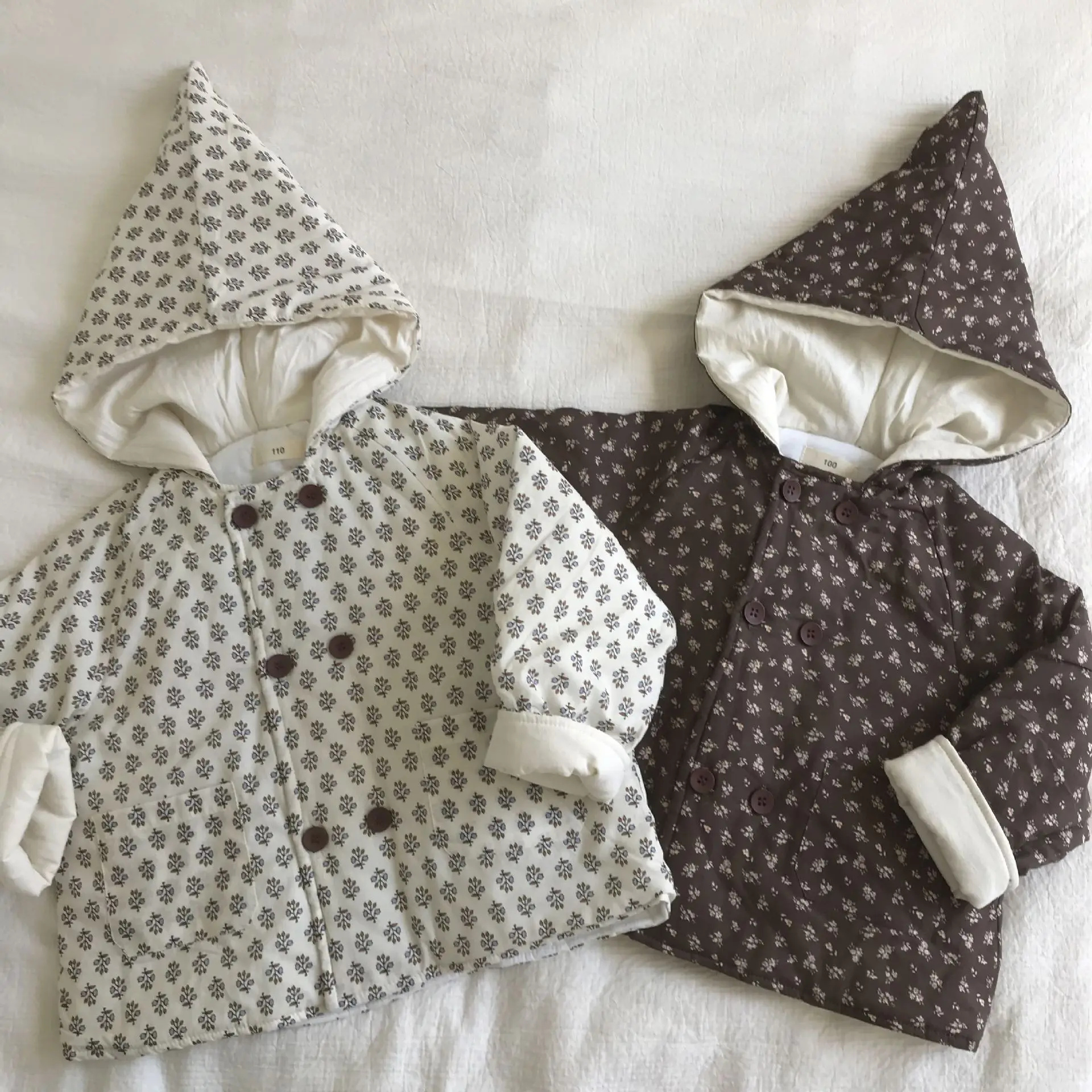 

Children Jacket Girl Winter Kids Coat with Wizard Elf Hat Floral Print Cotton Padded Jacket Boys Girls Warm Outerwear