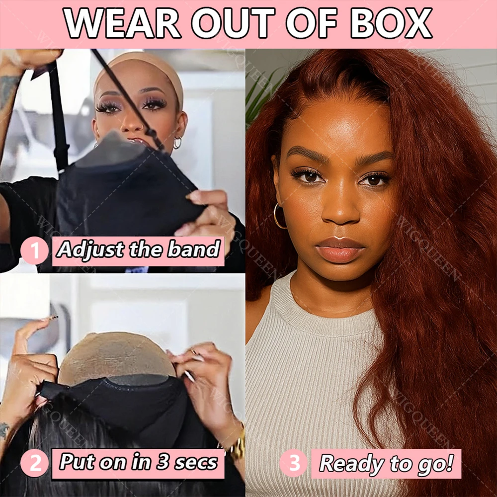 Peruka z ludzkich włosów Yaki Straight, czerwono-brązowa, peruki typu lace front 13x4, peruki z ludzkich włosów typu lace 4x4 bez kleju z kręconymi brzegami i baby hair.