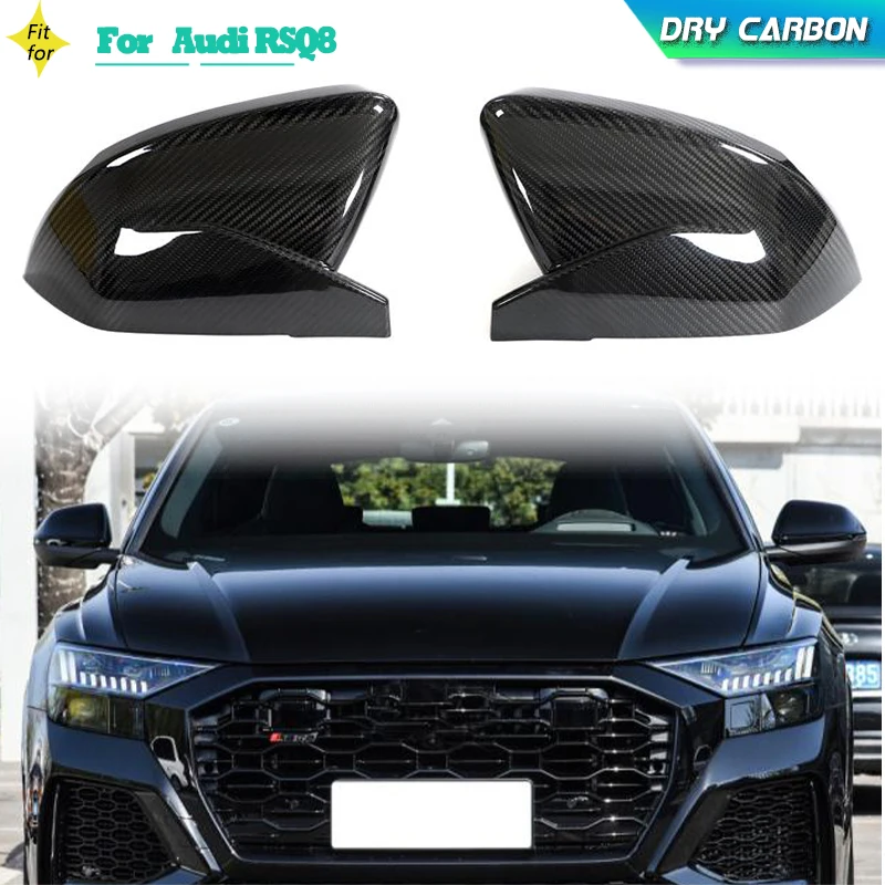 Dry Carbon Car Rearview Mirror Covers for Audi Q8 SQ8 RSQ8 Utility 4-Door 2020-2023 Auto Add On Mirror Caps Shell No Lane Assit