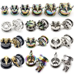 Alisouy 2PC Newest Stainless Steel Skull Ear Piercing Tunnels Gauges Body Jewelry Ear Screw Gauges Stretchers 6-16mm