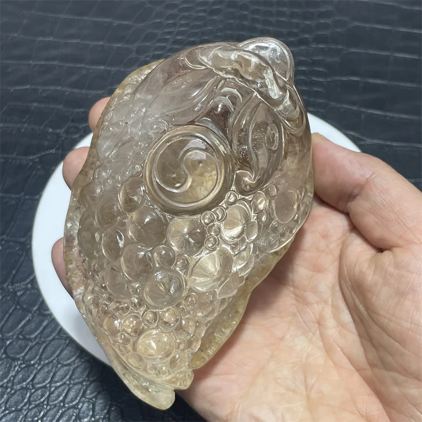Natural Clear Quartz Smoky Golden Toad Crystal Hand carved