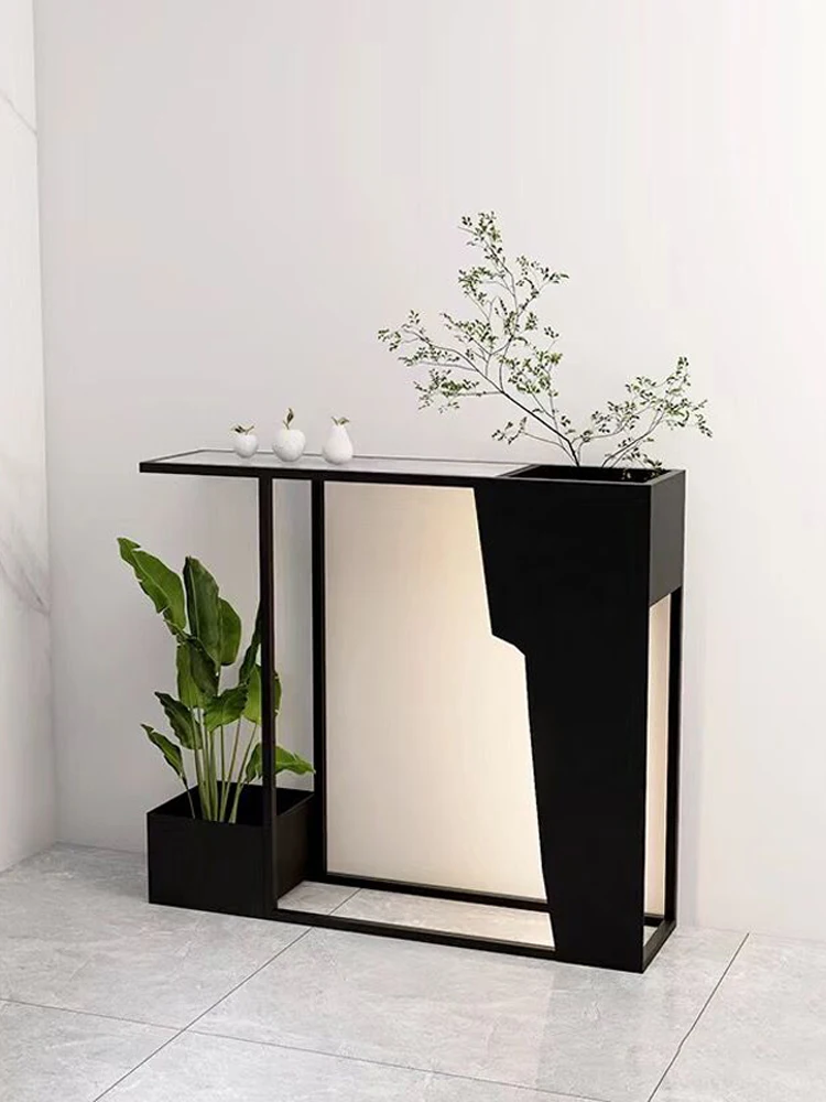 

Modern Stone Plate Console Tables Console Lobby Extremely Narrow Side Cabinet Light Luxury Side View against the Wall