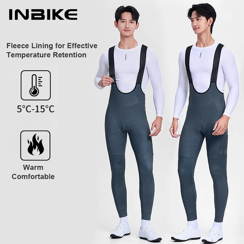 Inbike, Pantalones Con Pechera De Lana Para Bicicleta De Carretera Para Hombre, Baberos TéRmicos De Invierno Para Ciclismo, Pantalones A Prueba De Viento Para Bicicleta, Ropa De Ciclismo Mtb Para Hombre-image