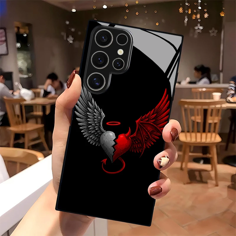 2D Heart Split Wings Pattern Mobile Phone Case for Samsung S26 S25 S24 S23 S22 S21 S20 A56 A36Tempered Glass Protective Cover view 2