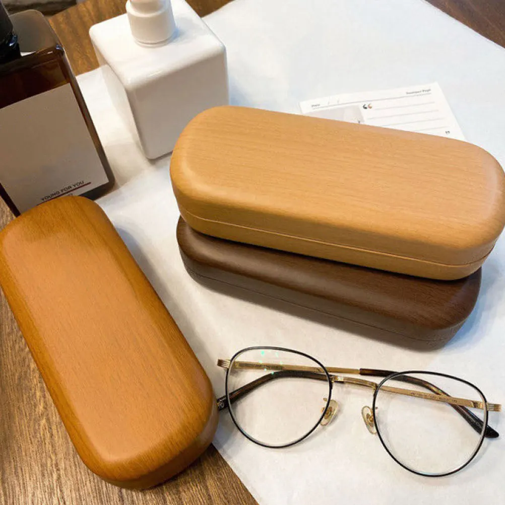 

3pcs Glasses Case Vintage Wood Box Portable Brown Beige Coffee Color Hardshell Sunglasses Case for Travel School