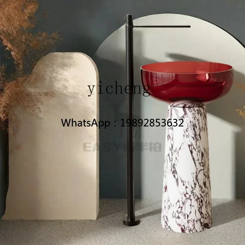 Z1 floor-to-ceiling yellow column basin, transparent resin face wash basin, wash table