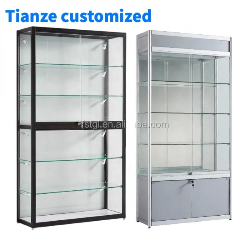 (customized)High-end rotating glass display cabinet with customized size glass cabinet with lighting jewelry