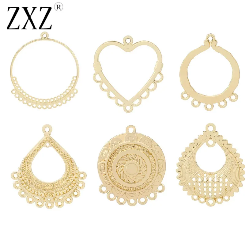 ZXZ 10pcs Gold Tone Hollow Chandelier Earring Multi Strand Connector Round Charms Pendants DIY Jewelry Making Findings