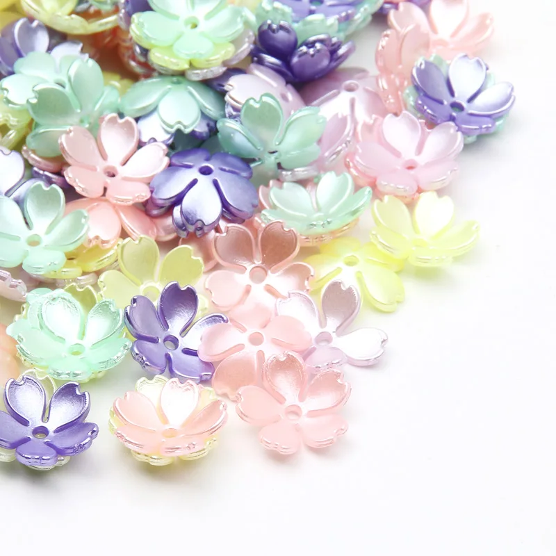 50pcs/Lot Flower Shaped Acrylic Beads Colorful Loose Spacer Beads Caps For Handmade Necklace Bracelet DIY Accessories 4x14mm