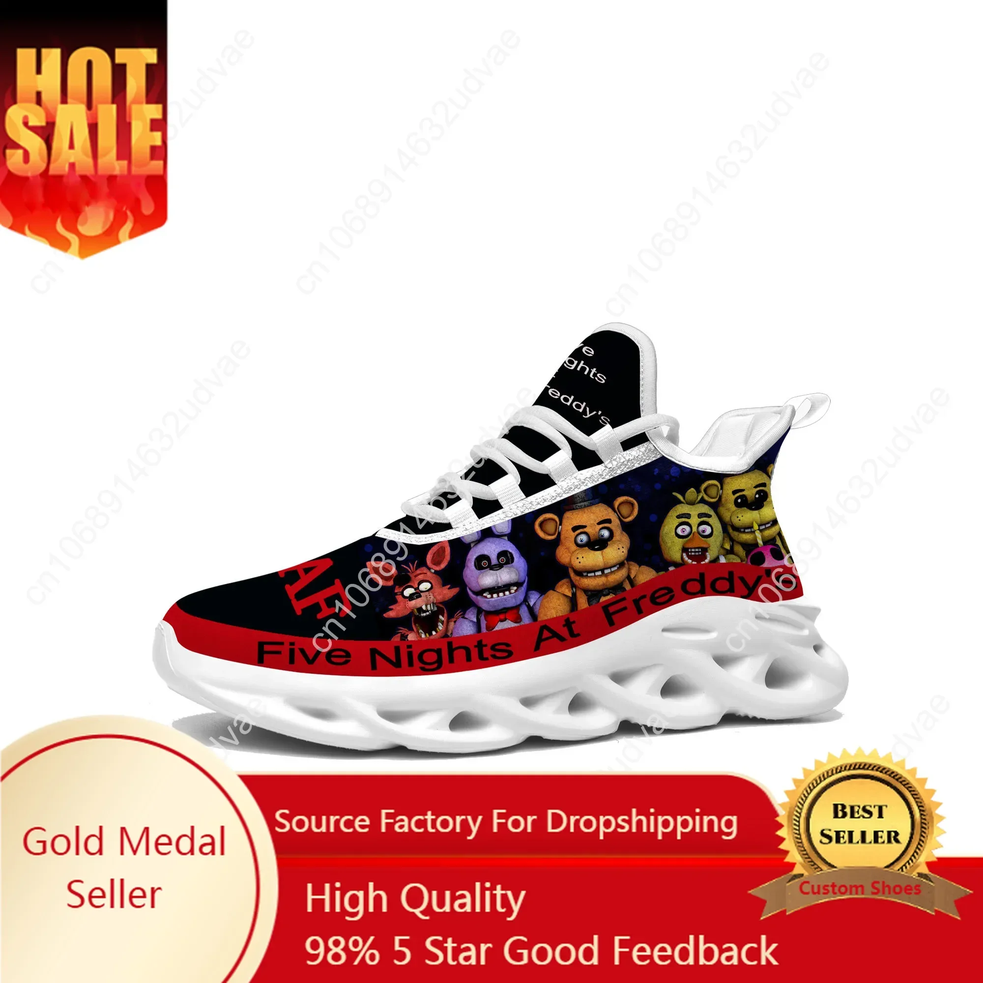 

Fnaf Freddy Anime At Game Nights Cartoon Five Flats Sneakers Mens Womens Sports Running Shoes Sneaker Customized Made Shoe