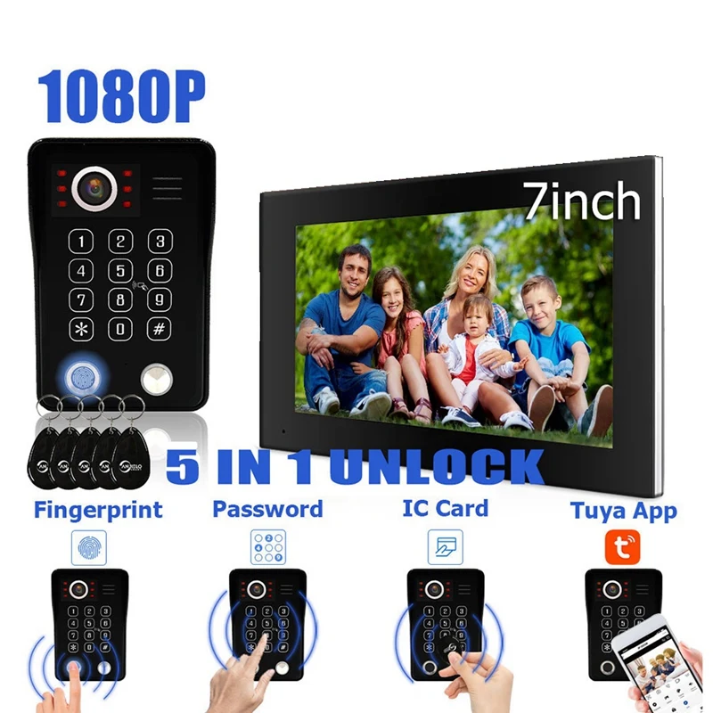 Fingerprint 5In1 Unlock Wifi Doorbell Video Intercom System 1080P Touch Monitor Security Protect