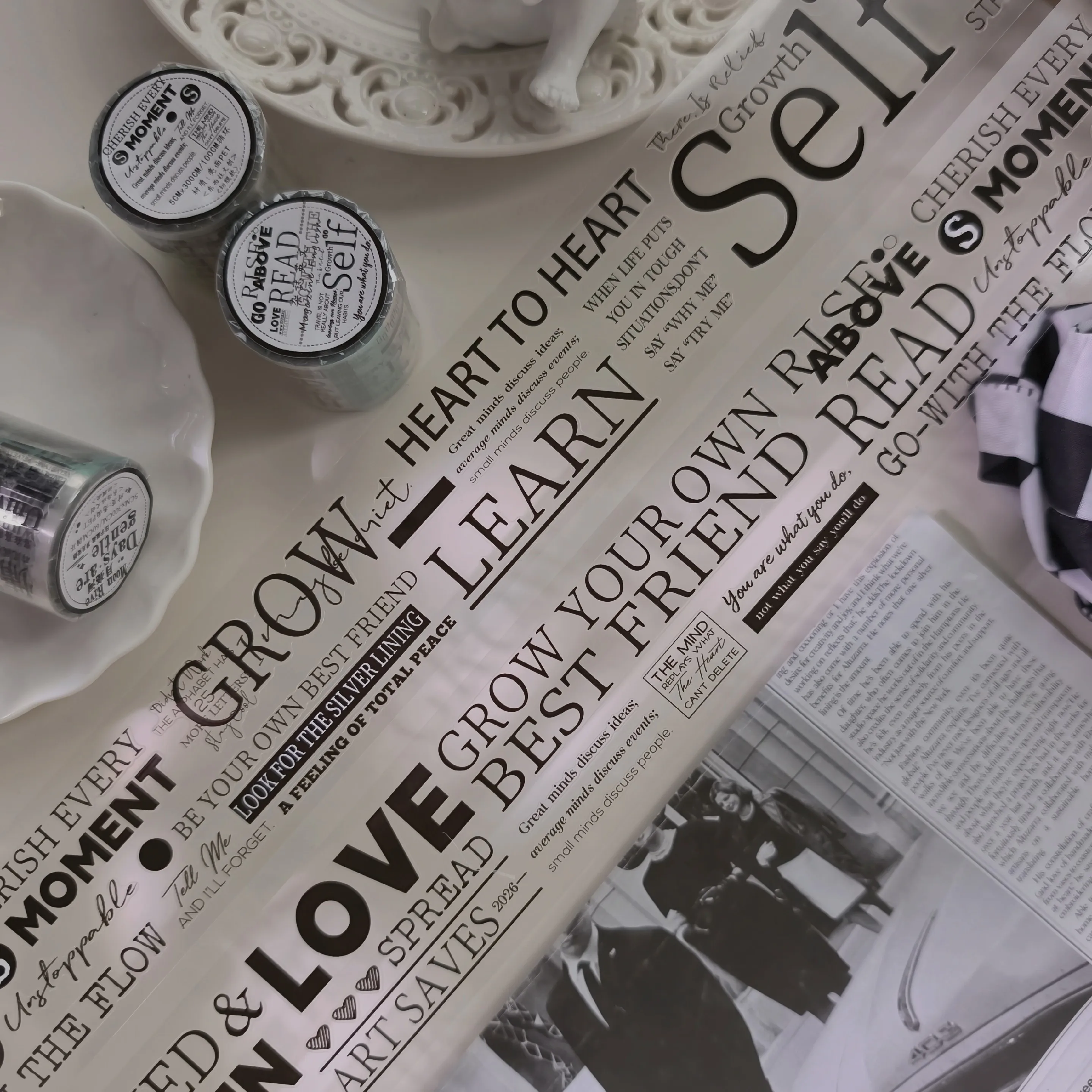 

PET "Magazine English" Fontaine Versatile Literary Notebook Washi Pet Tape High-end Decoration