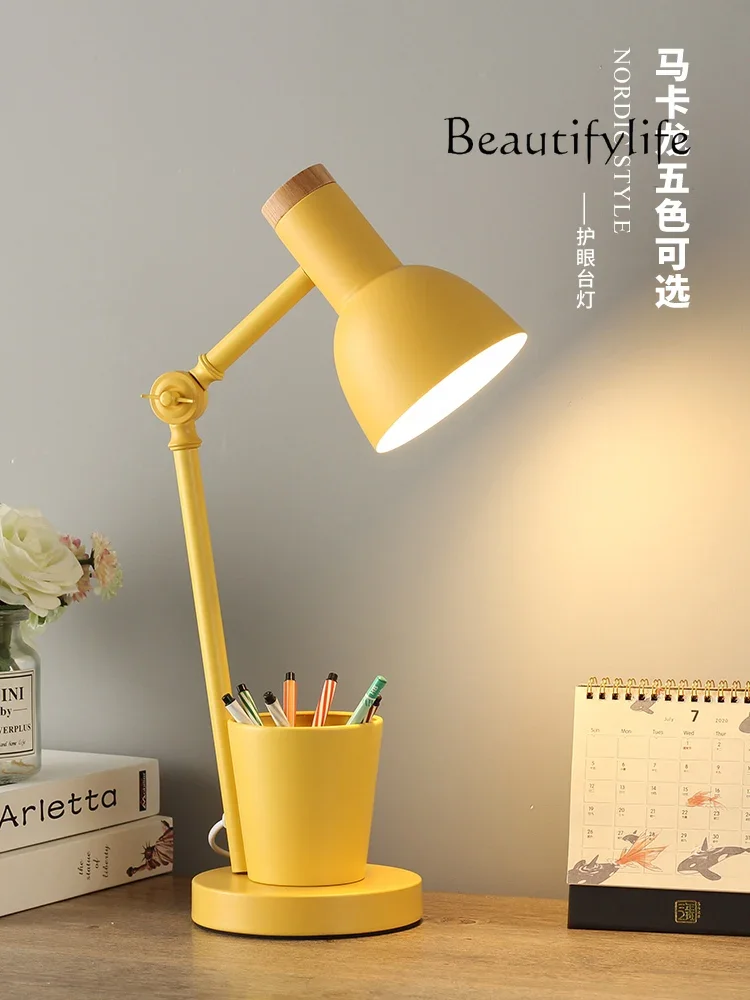 Nordic pen holder desk lamp learning special eye protection desk student dormitory bedroom, girl plug-in bedside lamp