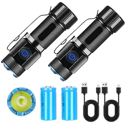 P50 Powerful Mini LED Flashlight Aluminium Alloy Torch Type-C Rechargeable 16340 Battery With Tail Magnet Flashlight