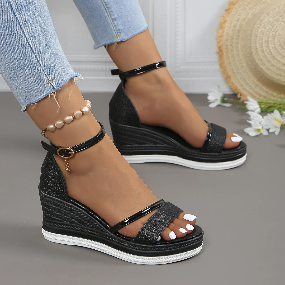 Women Wedges Sandals Summer 2024 New Fashion Casual Shallow Shoes for Women High Heels Open Toe Platform Sexy Designer Sandals