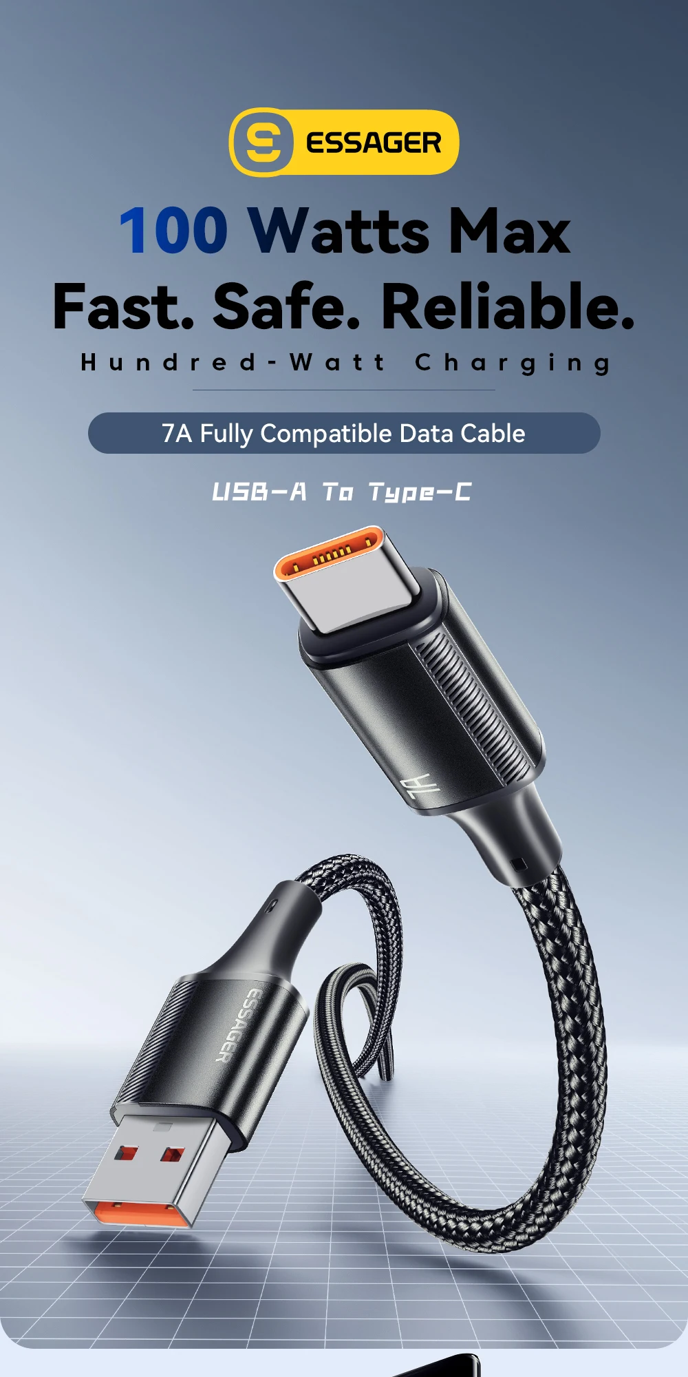 Essager 7A USB Typ C Kabel für Realme Huawei P40 Pro 100W Schnellladekabel USB-C Ladegerät Datenkabel für Samsung Xiaomi Poco F3 – Detail 1