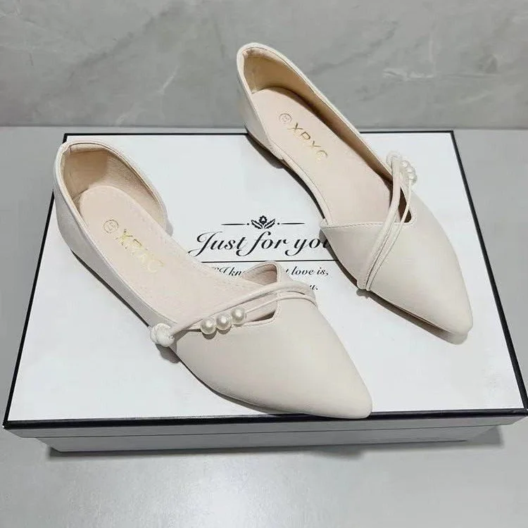 Single shoe women's 2026 spring new pointed flat bottomed evening breeze fairy soft leather bean shoes