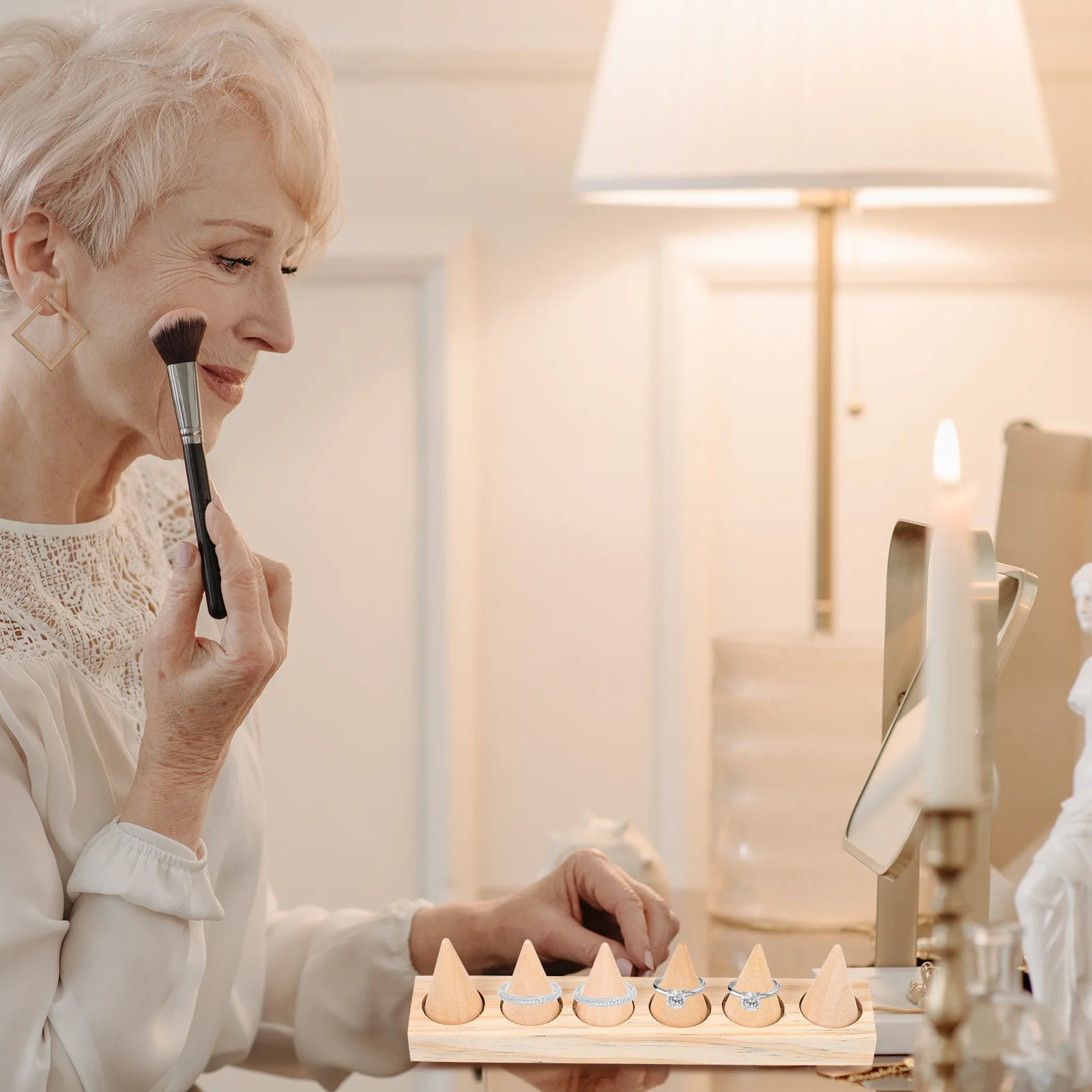 

1Set Wooden Ring Display Stand Cone Shape Jewelry Holder for Home and Shop Storage Organizer Double Layer Finger Ring Bracket