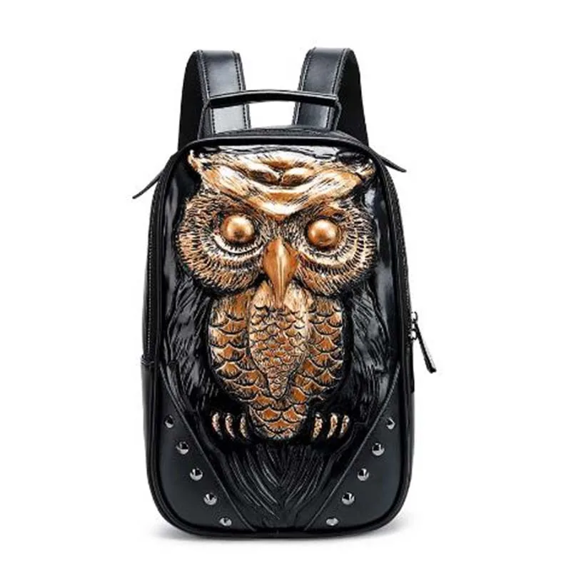 

New Fashion 3D Embossed Owl Backpack Bags for Women Travel Bag Men Rivet Bag Personality Waterproof Lady Cool School Bags