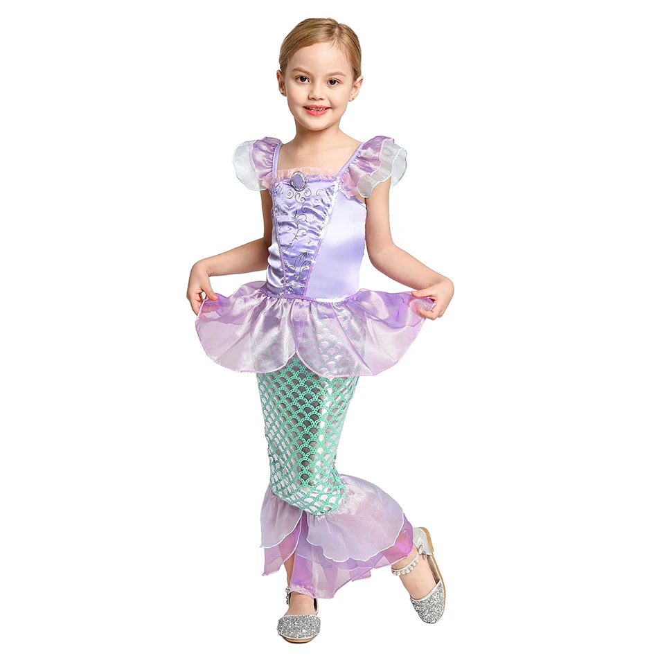 Disney Little Mermaid Ariel Princess 2024 Costume Dress Girls Cosplay Children Carnival Birthday Party Mermaid Dress