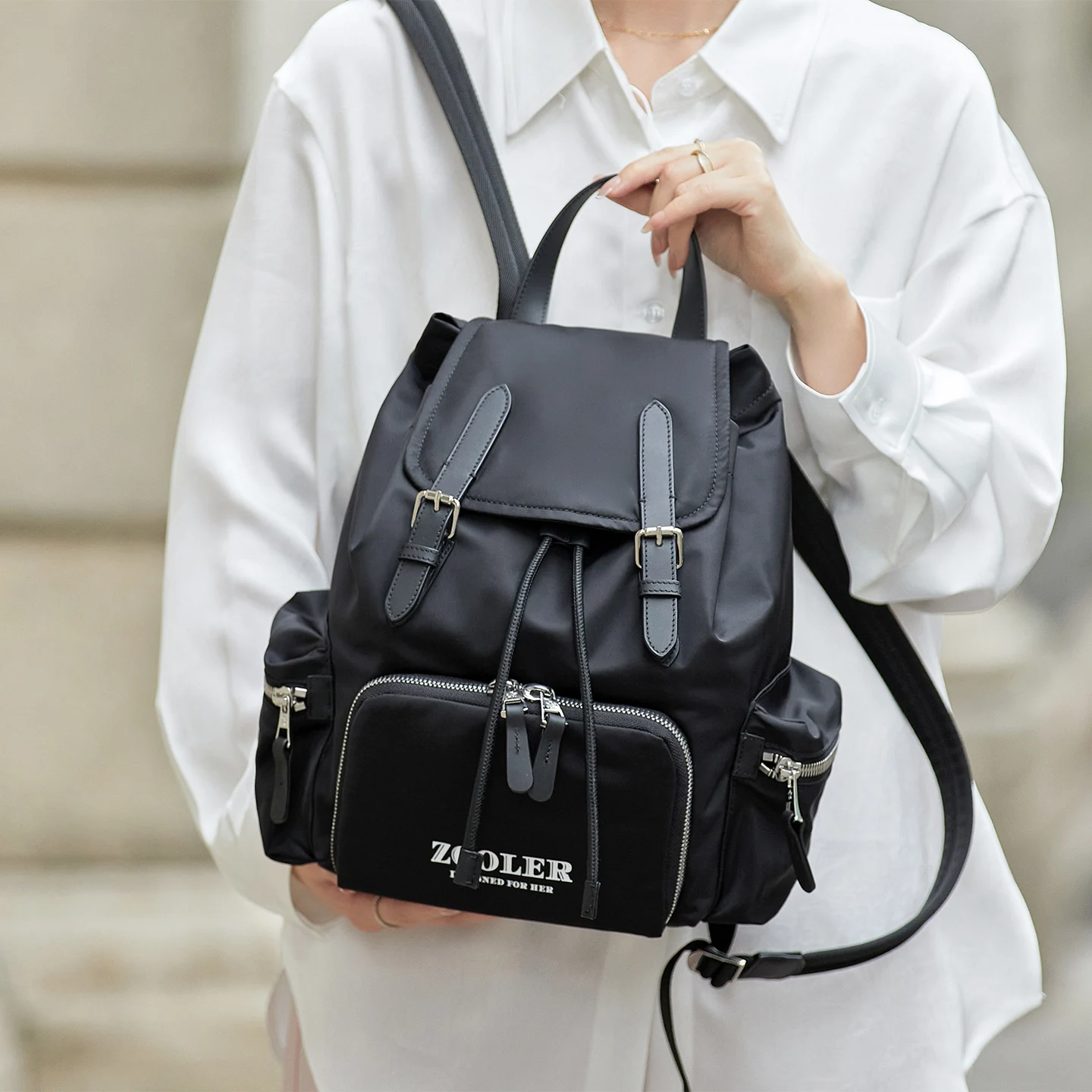 New Oxford &Leather Female Aesthetic Backpack Large Roomy Luxury Designer for Girls Women Travel Backpacks Light Weight - JH901