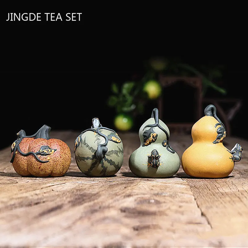 1PC Yixing Raw ore Purple Clay Tea pet frog pumpkin Statue Creative Handmade Tea Ceremony Accessories Home Decor Crafts