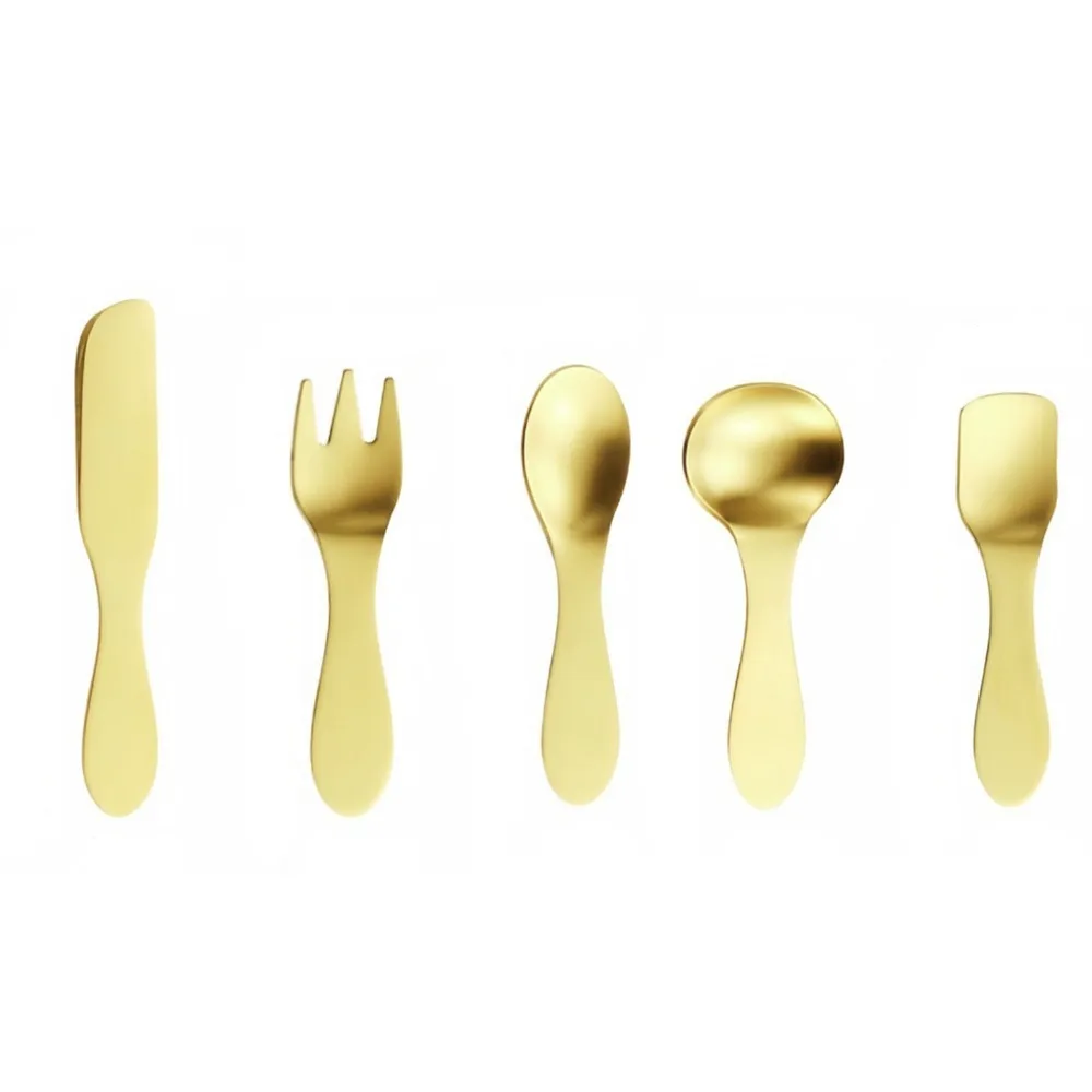 5PCS/SET Tableware Stainless Steel Mini Cutlery Set Lightweight Thickened Ice Cream Scoop Dessert Spoon Fruit Fork Picnic