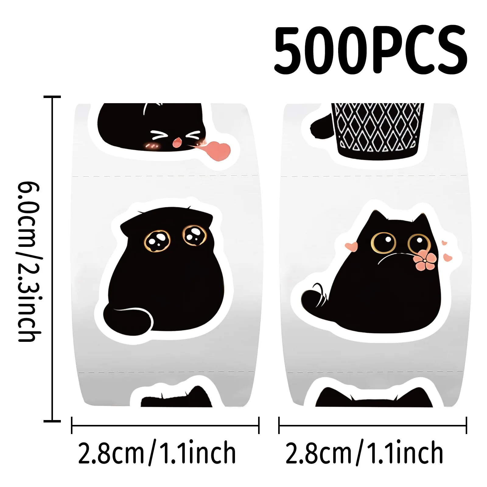 500 Stück/Rolle schwarze Katzen-Aufkleber, kreative DIY-Graffiti-Aufkleber, Umschlag-Versiegelungsaufkleber, Schreibwaren, Kinder-Belohnungs-Dekor-Aufkleber