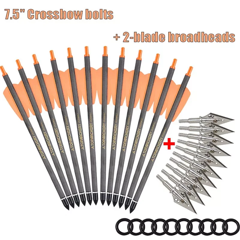 TOPARCHERY 7.5 inch Crossbow Bolts Pure Carbon Arrows 2