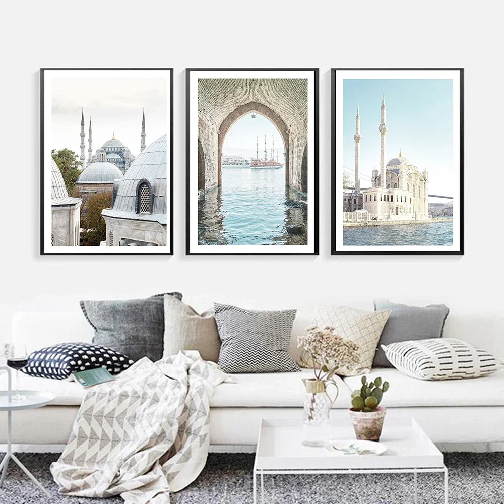 Nordic Minimalist Wall Art Istanbul Turkish Maiden Tower Ortakoy Mosque Sunrise Landscape Poster Home Bedroom Living Room Decor