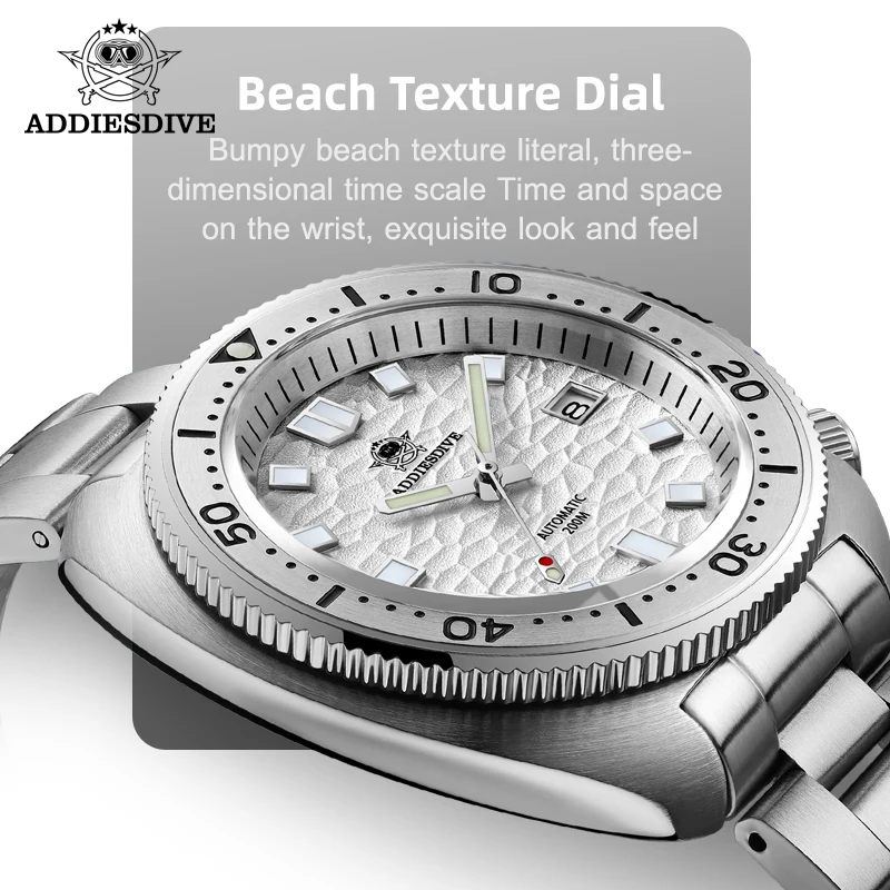 

ADDIESDIVE AD2117 Men Watch 316L Stainless Steel Sapphire Glass Desert Texture 20Bar Waterproof NH35A Automatic Mechanical Watch
