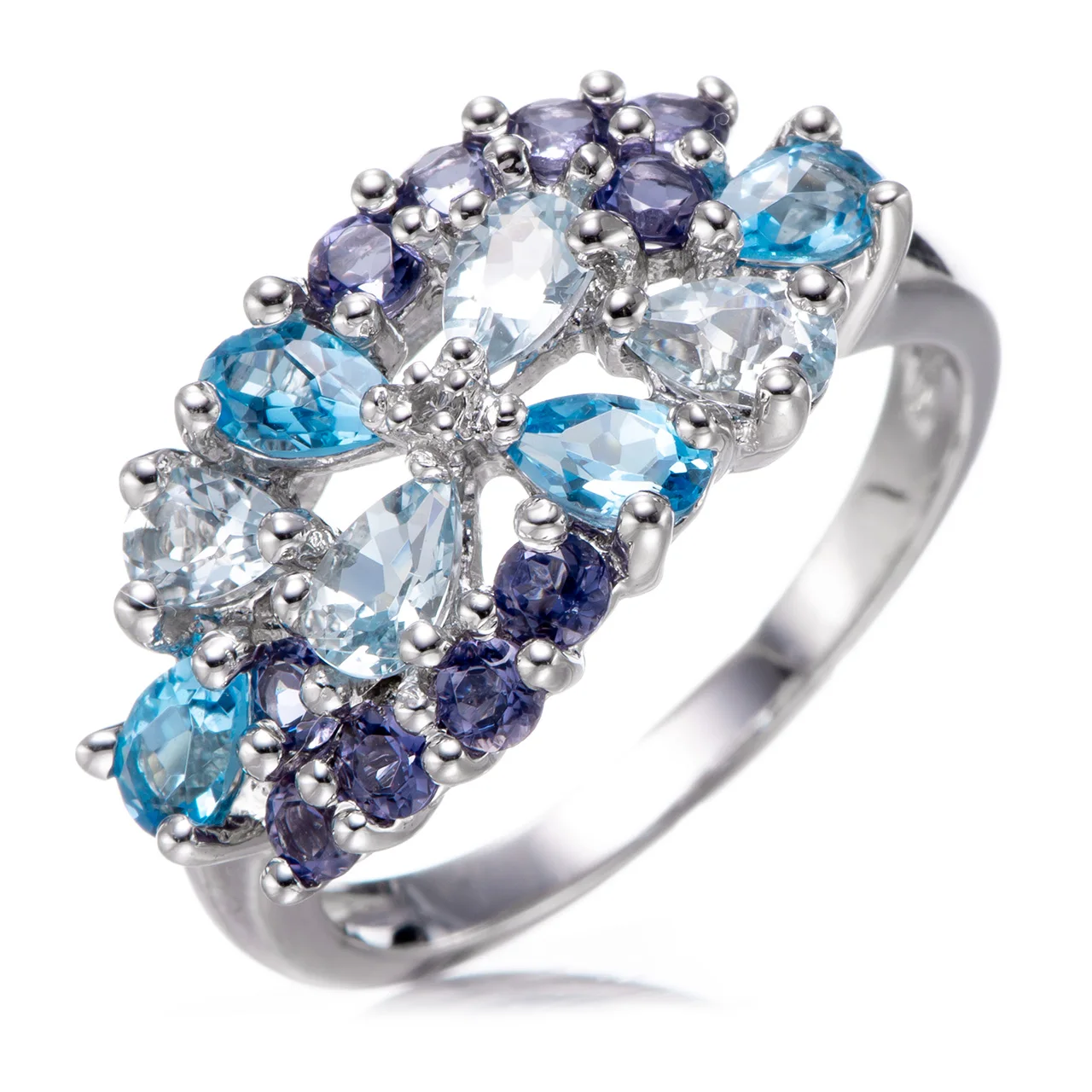 

Aquamarine,Iolite,Swiss Blue Topaz Rhodium Over Sterling Silver Ring