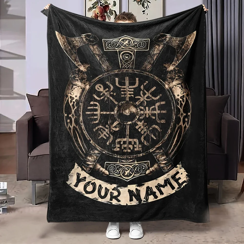 Custom Viking Totem Text Printed Flannel Blanket. Warm and Cozy Flannel Blanket. A Gift Blanket Suitable for All Seasons