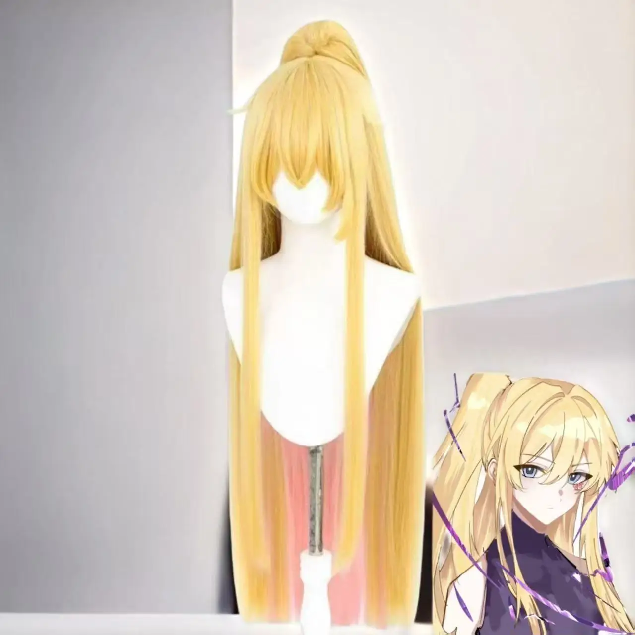 

1 piece gold gradient pink single ponytail anime hairpiece "My Master Brother's Brain Has a Hole" Gong Changsheng cosplay wig