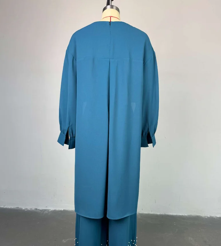 Women's Sets Fresh and Sweet Trousers Outfits 2025 Spring/Summer New Round Neck Lantern Sleeve Top & Beaded Wide Leg Pants Set