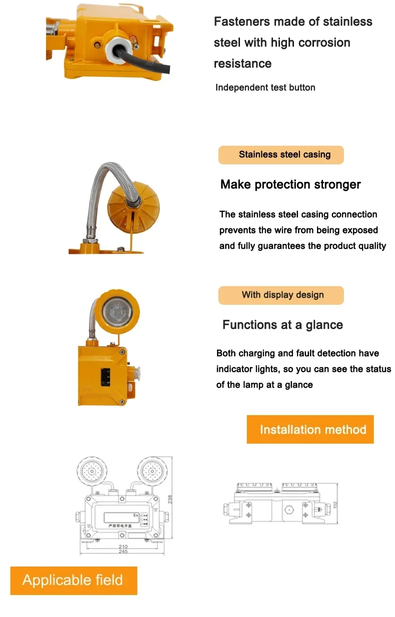 LEDUN - Ip66 Explosion Proof Atex Emergency Light 2*3W Led Double-headed Emergency Exit Indicator Light Waterproof Light White