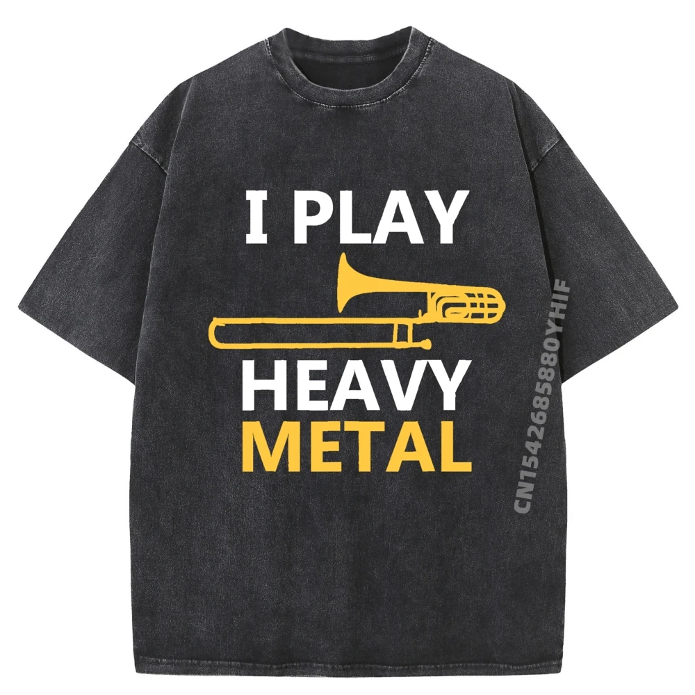 

I Play Trombone Player Clothing Retro Washed Cotton T-Shirt Loose Fit Comfortable Fashion Graphic Tee Men