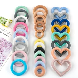 5Pcs Heart Ring Round Ring Chewable Silicone Beads Natural Beech Wooden DIY Crafts Gift Jewelry Bracelets Necklace Accessories